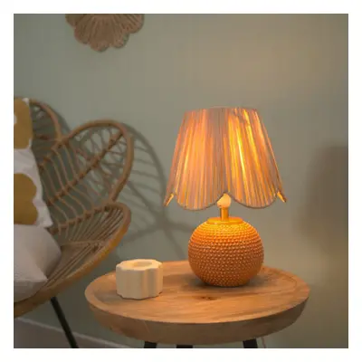 ValueLights Sebby Raffia Shade Ceramic Globe Textured Table Lamp