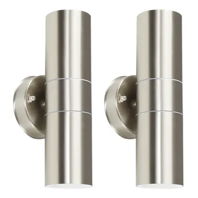 Pair of - Modern Stainless Steel External Up/Down IP44 Rated Outdoor Security Wall Lights - Comp