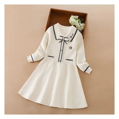 (almond, 150) Girls Knitted Dress New Winter College Style Long Sleeve Fashion Dress For Kid