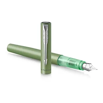 Parker Vector Fountain Pen | Metallic Green Lacquer on Brass | Medium Nib with Blue Ink Refill |