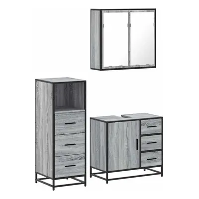 (grey sonoma) vidaXL Piece Bathroom Furniture Set Grey Sonoma Engineered Wood