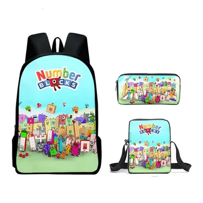 (Style 4) Numberblocks student schoolbag cartoon shoulder bag satchel pencil case three-piece se