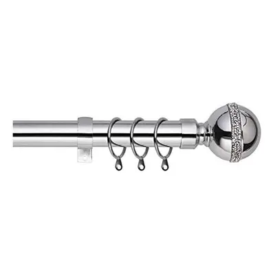 Bling Ball Extendable Curtain Pole. Includes Pair Of Superior 60mm Size Finials, Rings, Brackets