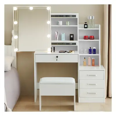 Dressing Table Vanity Makeup Desk Set with LED Mirror Stool Drawer