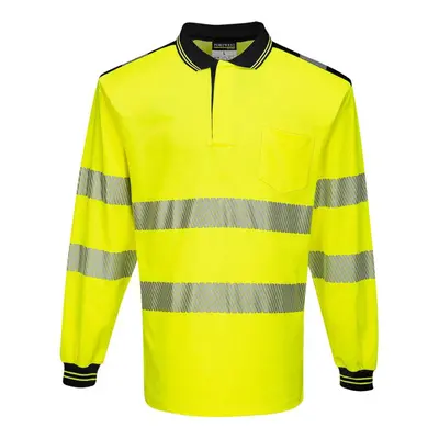 (4XL, Yellow/Black) Portwest Mens PW3 Hi-Vis Comfort Long-Sleeved Polo Shirt