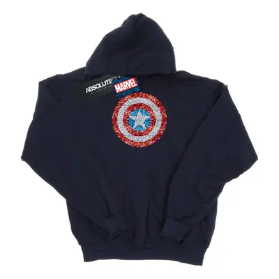 (S, Navy Blue) Marvel Mens Captain America Pixelated Shield Hoodie