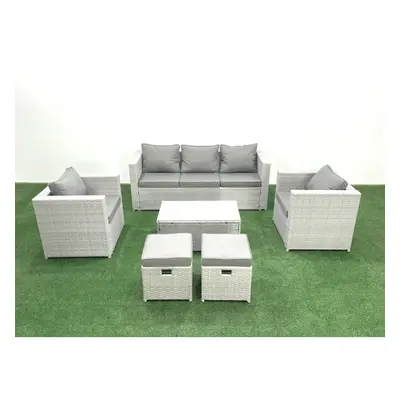 Fimous Rattan Garden Furniture Set with Seater Sofa Chair Rectangular Coffee Table Small Footsto