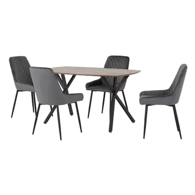 (Grey Velvet) Athens Medium Oak Effect/Black Rectangular Dining Set with Avery Chairs - Table wi