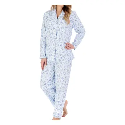 (Blue, UK 24/26) Slenderella Ladies Brushed Cotton Tailored Floral Pyjamas