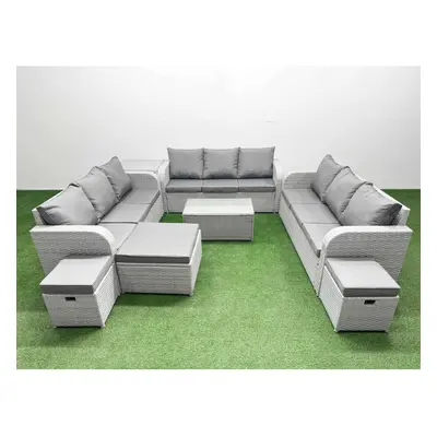 Fimous PE Rattan Lounge Sofa Set Seater Outdoor Garden Furniture Set with Rectangular Coffee Tab