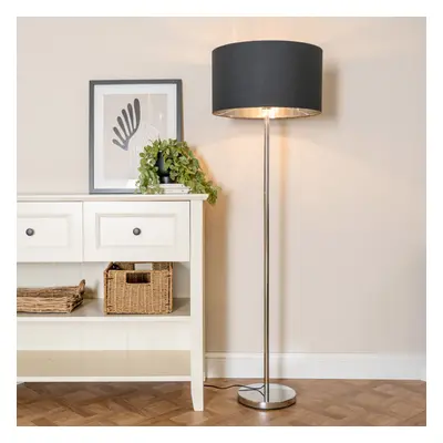 ValueLights Charlie Black & Chrome Shade Chrome Stem Floor Lamp