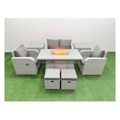 Fimous Light Grey PE Wicker Rattan Garden Furniture Set Sofa Set Reclining Chair Firepit Dining 