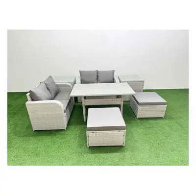 Fimous Seater Outdoor Love Sofa Set Rattan Garden Furniture Set with Rectangular Dining Table Fo