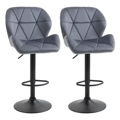 HOMCOM Bar Stool Set of Fabric Adjustable Height Counter Chairs Dark Grey