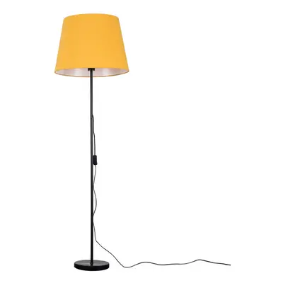 Modern Standard Floor Lamp in a Black Metal Finish with an Extra Large Mustard Tapered Light Sha