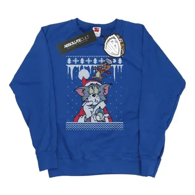 (S, Royal Blue) Tom And Jerry Womens/Ladies Christmas Fair Isle Sweatshirt