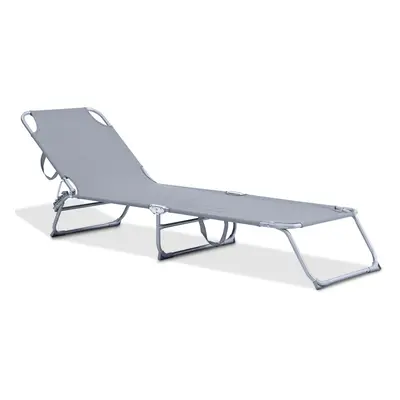 (GREY) LIVIVO Folding Reclining Sun Lounger Garden Chair