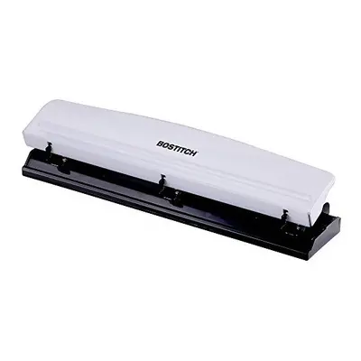 Bostitch Office Premium Hole Punch, Sheet Capacity, Metal, Rubber Base, Easy-Clean Tray, White (