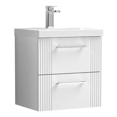 Retro Drawer Wall Hung Vanity Unit with Thin-Edge Tap Hole Ceramic Basin - 500mm - Satin White -