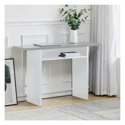 (White & Grey) Rectangular Console Dining Table with Storage Shelf