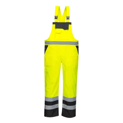 (M, Yellow/Black) Portwest Mens Rain Contrast Hi-Vis Bib And Brace Overall