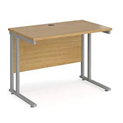 Mr Office Maestro straight desk 600mm deep - silver cantilever leg, Oak