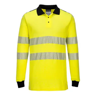 (L, Yellow/Black) Portwest Mens PW3 Flame Resistant Hi-Vis Long-Sleeved Polo Shirt