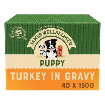 40 x 150g James Wellbeloved Puppy Wet Dog Food Pouches Turkey & Rice In Gravy