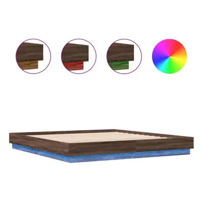 vidaXL Bed Frame with LED Lights Bed Base Brown Oak 180x200 cm Super King