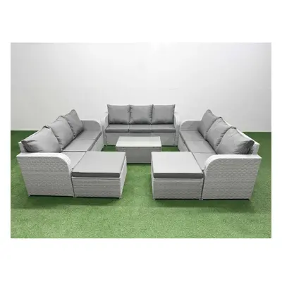 Fimous PE Rattan Lounge Sofa Set Seater Outdoor Garden Furniture Set with Rectangular Coffee Tab