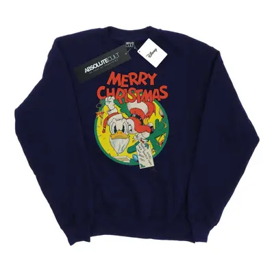 (S, Navy Blue) Disney Womens/Ladies Donald Duck Merry Christmas Sweatshirt