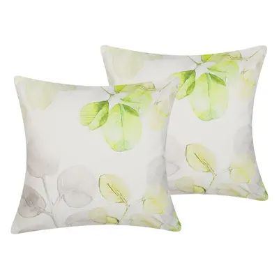 Set of Decorative Cushions PEPEROMIA Cotton x cm White Plant Pattern