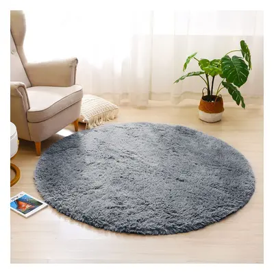 (120x120 cm- Circle Round Carpet/Rug) Living Room Rugs Fluffy Shaggy Soft Grey Carpet UK