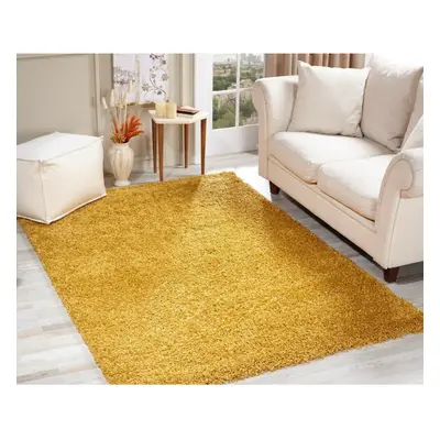 (Modern Mustard Yellow Gold Ochre Small - Large Living Room Area Plain Shaggy Rug) Modern Mustar