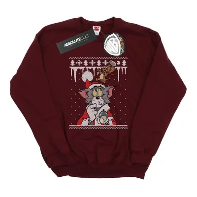 (XL, Burgundy) Tom And Jerry Mens Christmas Fair Isle Sweatshirt