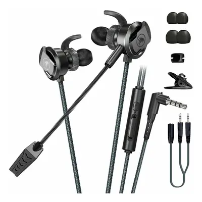 (Black) Wired 3.5mm Gaming Earphone With Microphone In Ear Bass Headphone Earbuds Noise Reductio