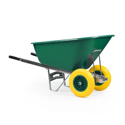 KCT 200L Twin Wheel Wheelbarrow Green - Heavy Duty Garden / Stable Yard / Builders Barrow with P