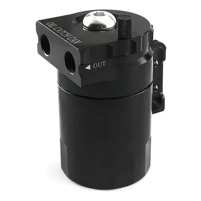 (Black) Aluminum Universal Oil Catch Can Tank with Breather Reservoir Filter Baffled