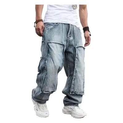 (blue, 32) Jeans For Men Men&apos;s Straight Denim Cargo Pants Biker Jeans Men Baggy Loose Blue 