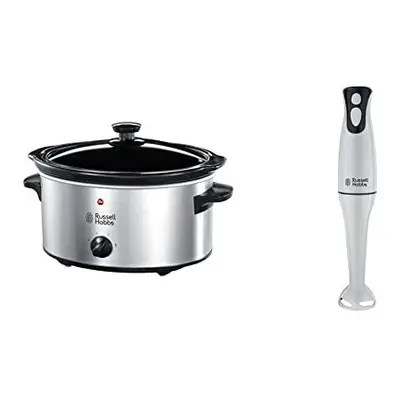 Slow Cooker 23200, 3.5 - Stainless Steel Silver & Food Collection Hand Blender, W - White