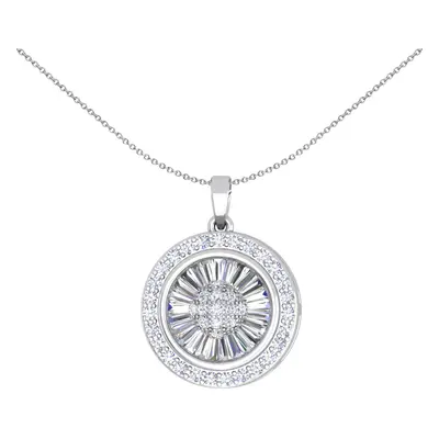 Jewelco London Ladies Sterling Silver Baguette CZ Shimmering Sunshine Cluster Halo Pendant Neckl