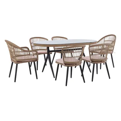 6 Seater PE Rattan Garden Dining Set Pink ALIANO II