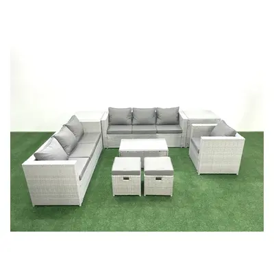 Fimous Wicker PE Rattan Sofa Garden Furniture Set with Armchair Oblong Coffee Table Small Footst