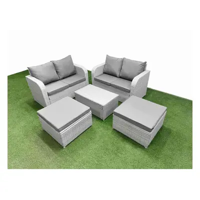 Fimous Seater Outdoor Love Sofa Set Rattan Garden Furniture Set with Rectangular Coffee Table Fo