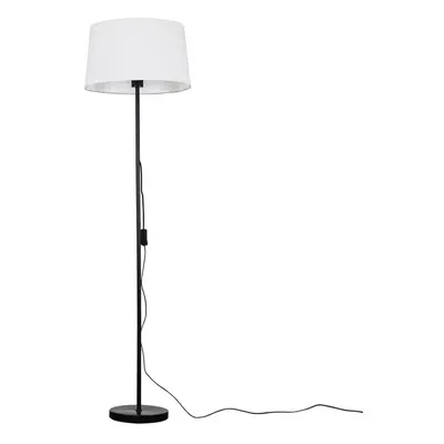 Modern Standard Floor Lamp in a Black Metal Finish with a Faux Linen White Tapered Shade - Compl