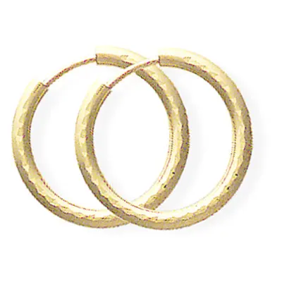 Jewelco London Ladies 9ct Yellow Gold 1.2mm Diamond-cut Sleeper Hoop Earrings - 14mm - SENR02936