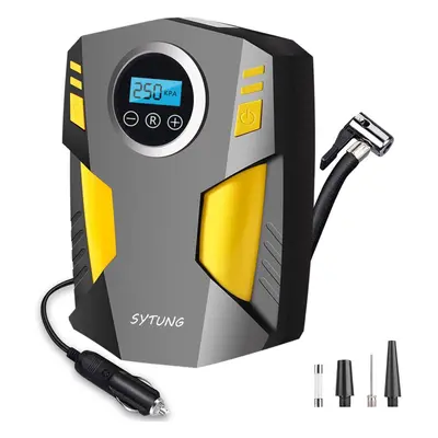 SYTUNG Digital Tyre Inflator, Portable Air Compressor Car Tyre Pump with Nozzle Adaptors and Dig