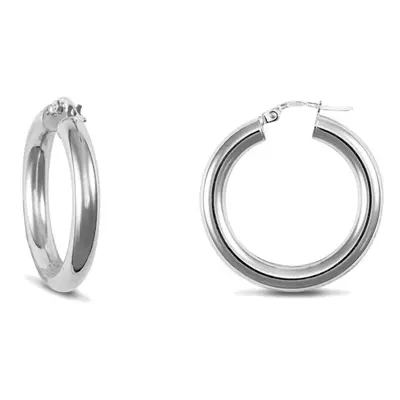 Jewelco London Sterling Silver Polished Hoop Earrings - 4mm - 2.7cm - AER007B