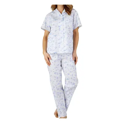 (Blue, UK 20/22) Slenderella Ladies Floral Button Up Top & Trousers Bottoms Pyjamas