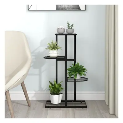 vidaXL 4-Floor Flower Stand Black Metal Indoor Flower Plant Display Shelf Rack